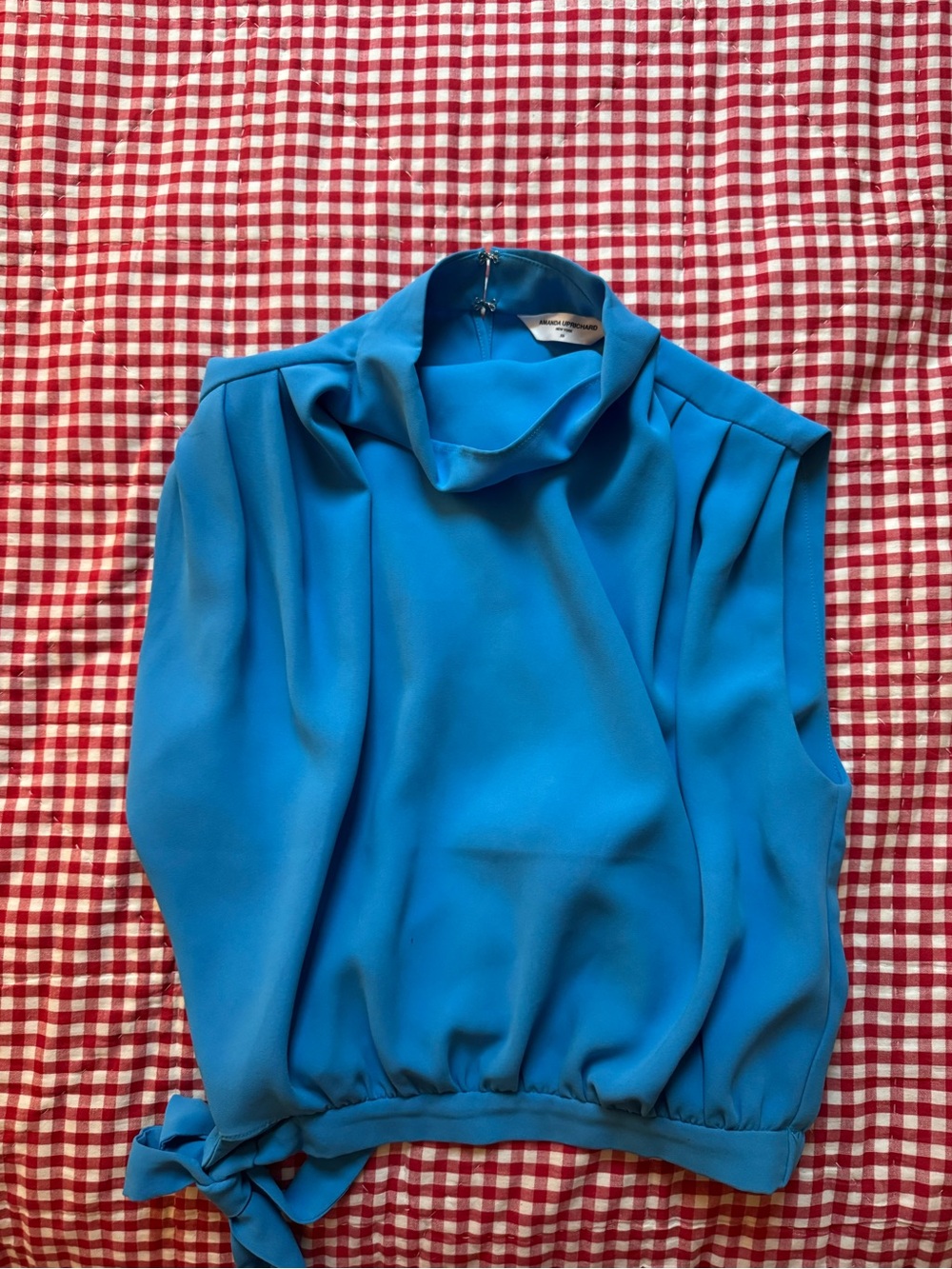 Amanda Uprichard Bright Blue Sleeveless Cowl Neck Blouse